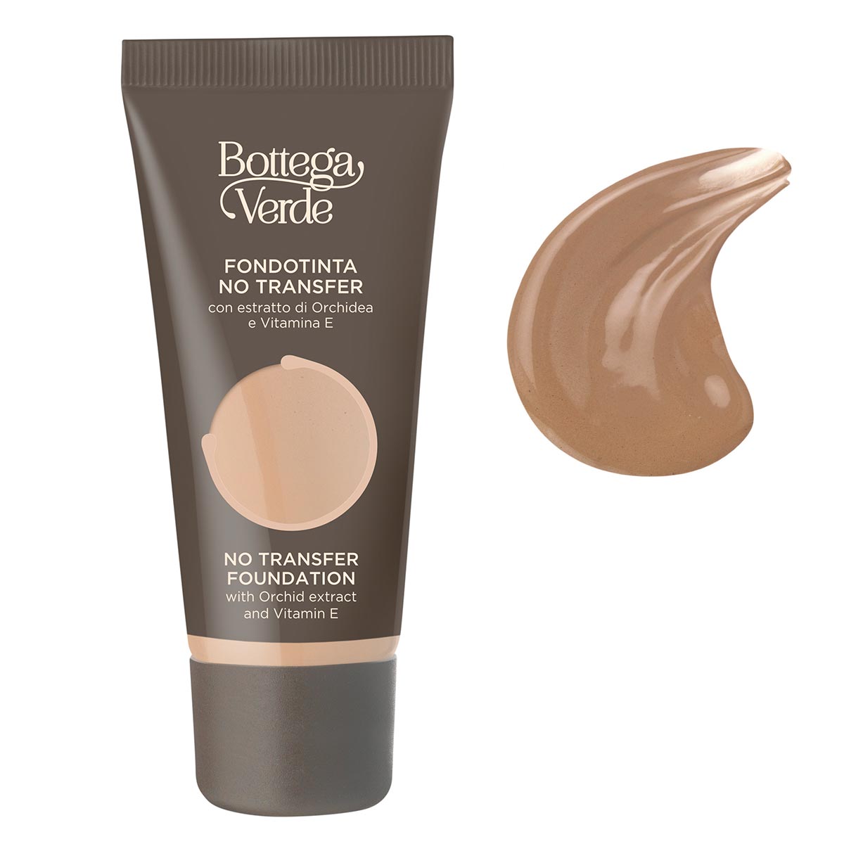 Fond de ten cu extract de orhidee si vitamina E, rezistent la transfer, maro aluna, 30 ML, Bottega Verde