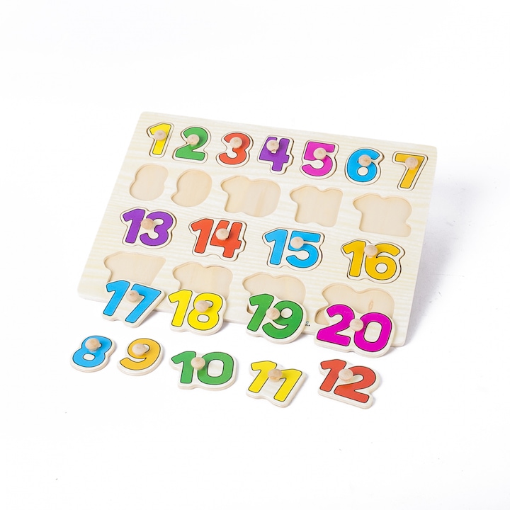 Puzzle numere din lemn cu maner ajutator, Alibeibei
