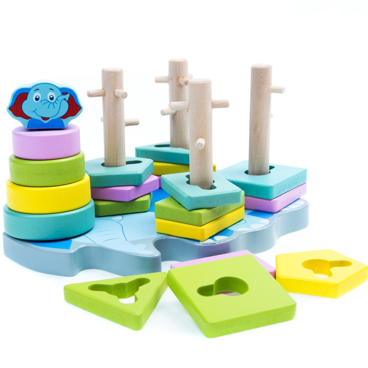 Jucarie educativa din lemn tip Montessori cu figurine geometrice, Alibeibei