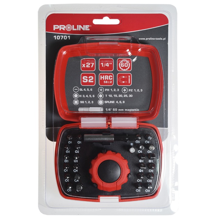 Proline bitfej készlet, 27 darab, racsnis csavarhúzóval