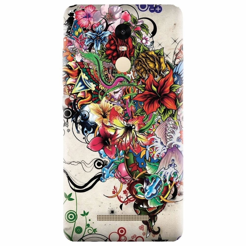 Husa silicon pentru Xiaomi Redmi Note 3, Abstract Flowers Tattoo Illustration