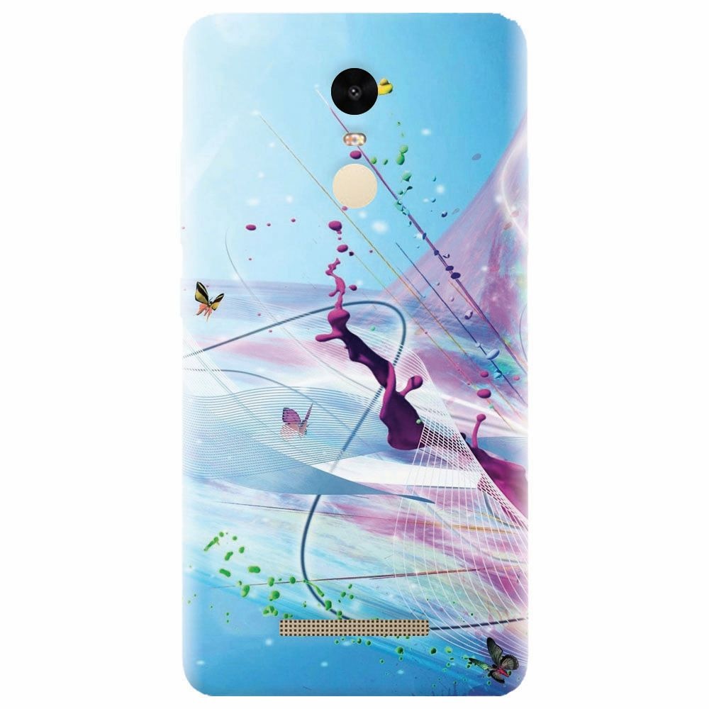 Husa silicon pentru Xiaomi Redmi Note 3, Artistic Paint Splash Purple Butterflies