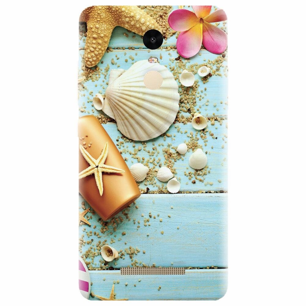 Husa silicon pentru Xiaomi Redmi Note 3, Blue Wood Seashells Sea Star