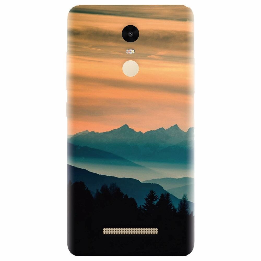 Husa silicon pentru Xiaomi Redmi Note 3, Blue Mountains Orange Clouds Sunset Landscape