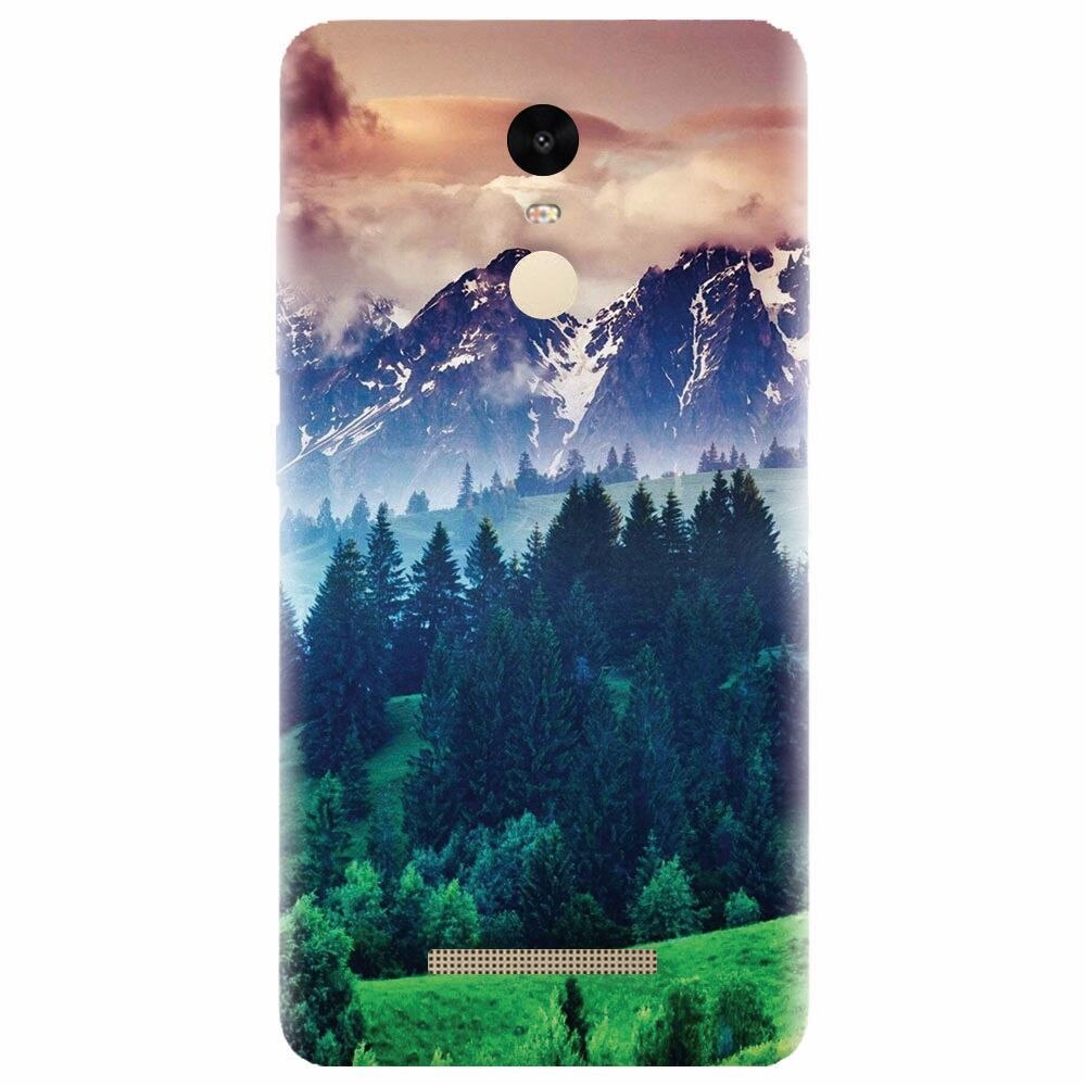 Husa silicon pentru Xiaomi Redmi Note 3, Forest Hills Snowy Mountains And Sunset Clouds