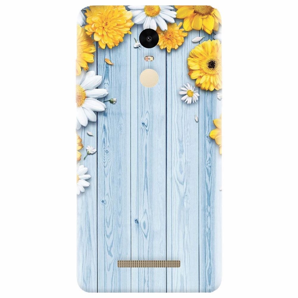 Husa silicon pentru Xiaomi Redmi Note 3, Sunflower On Blue Wood