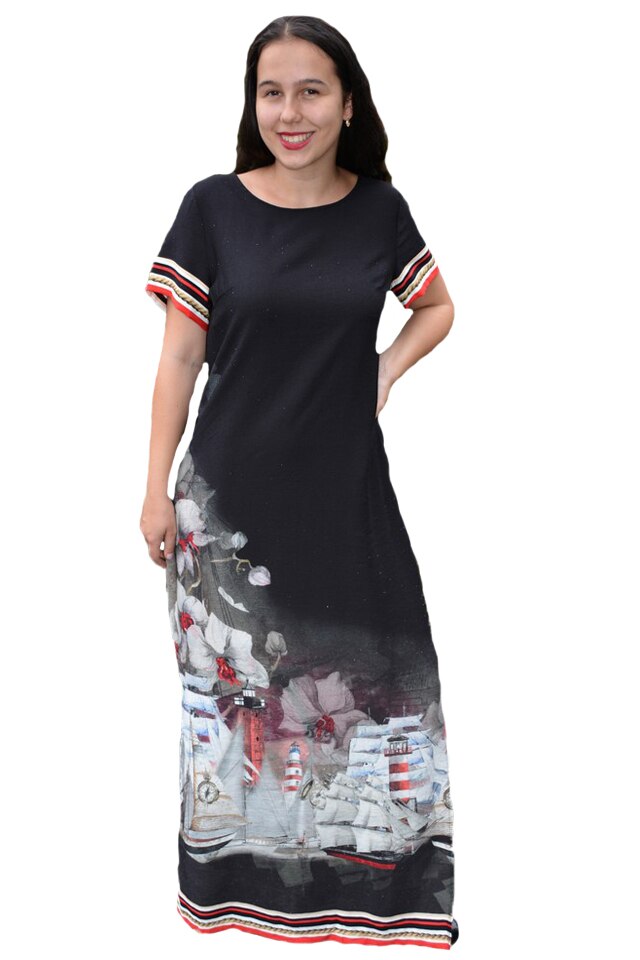 Rochie lunga de zi,Suze cu imprimeu cu flori,crepeu pe picior,D&J Exclussive, Negru