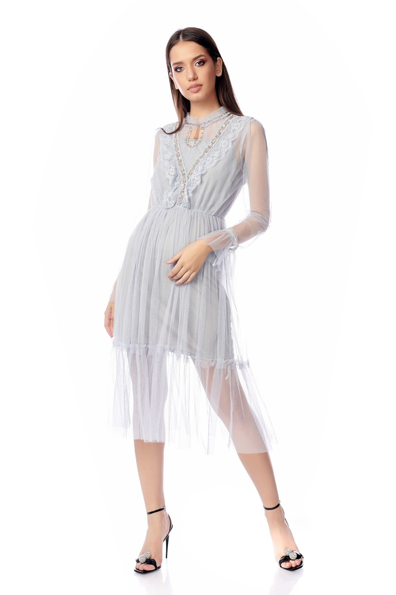 Rochie Tull Oliviana, CuAnna, albastra, S