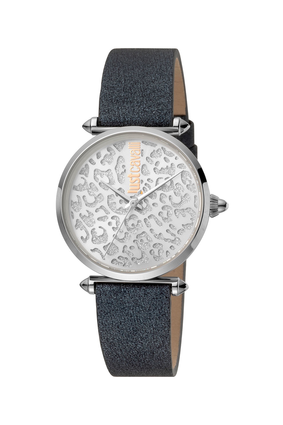JUST CAVALLI, Ceas analog cu o curea de piele, Gri carbune/Argintiu