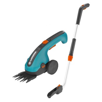 Set foarfece cu acumulator Gardena, cu maner telescopic si roti, pentru margini de gazon si arbusti ClassicCut Li 9855 Set foarfece cu acumulator Gardena, cu maner telescopic si roti, pentru margini de gazon si arbusti ClassicCut Li 9855