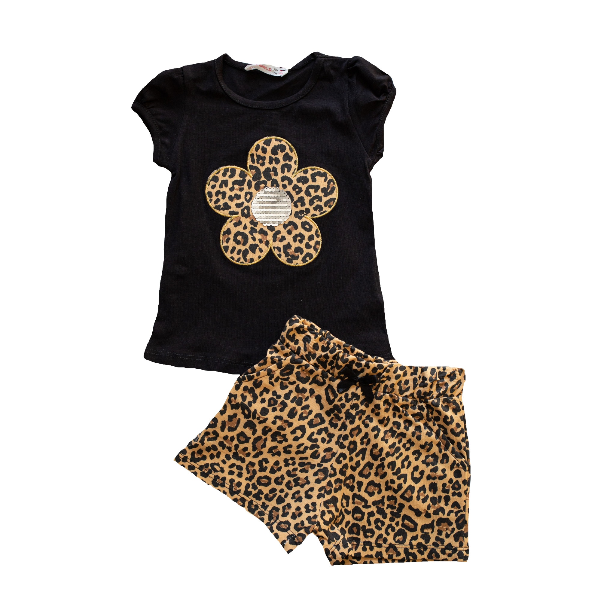 Set 2 piese fetite, tricou si pantaloni scurti, Acar, imprimeu animal print, negru/maro