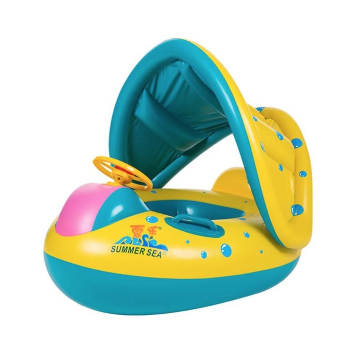 Лятна морска надуваема лодка, с покрит волан и опора за деца тип яхта - Undercover®