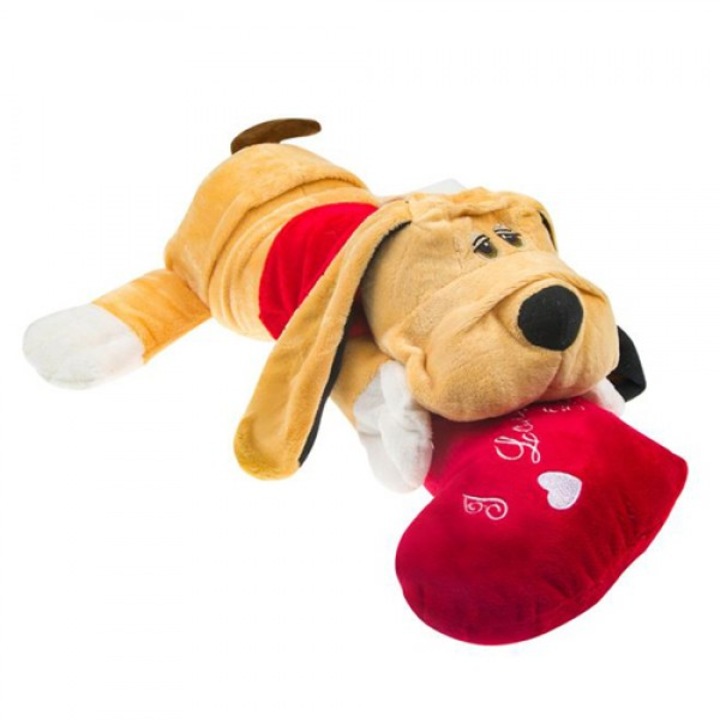 Голямо плюшено куче със сърце 77 Х40Х22 См, Кафяво