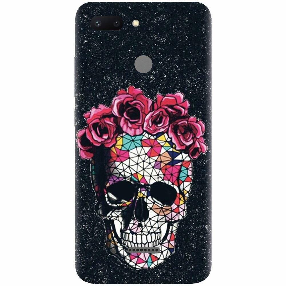 Husa silicon pentru Xiaomi Redmi 6, Colorful Skull Roses Space