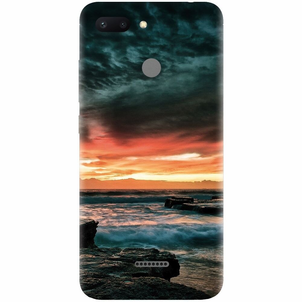 Husa silicon pentru Xiaomi Redmi 6, Dramatic Rocky Beach Shore Sunset