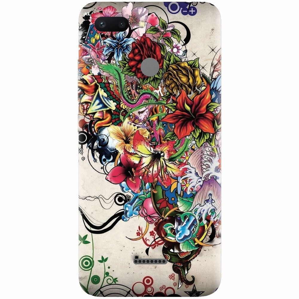 Husa silicon pentru Xiaomi Redmi 6, Abstract Flowers Tattoo Illustration