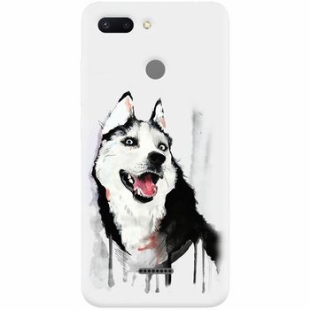 Husa silicon pentru Xiaomi Redmi 6, Husky Dog Watercolor Illustration Husa silicon pentru Xiaomi Redmi 6, Husky Dog Watercolor Illustration
