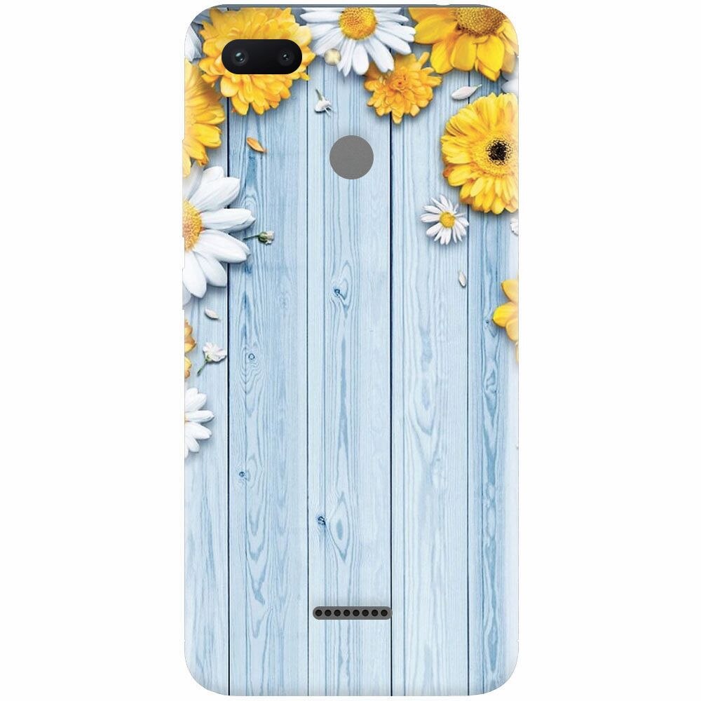 Husa silicon pentru Xiaomi Redmi 6, Sunflower On Blue Wood