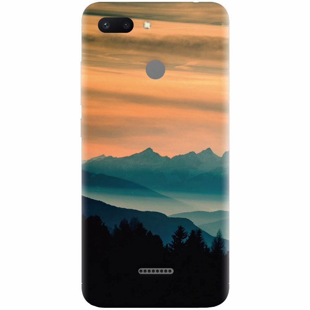 Husa silicon pentru Xiaomi Redmi 6, Blue Mountains Orange Clouds Sunset Landscape