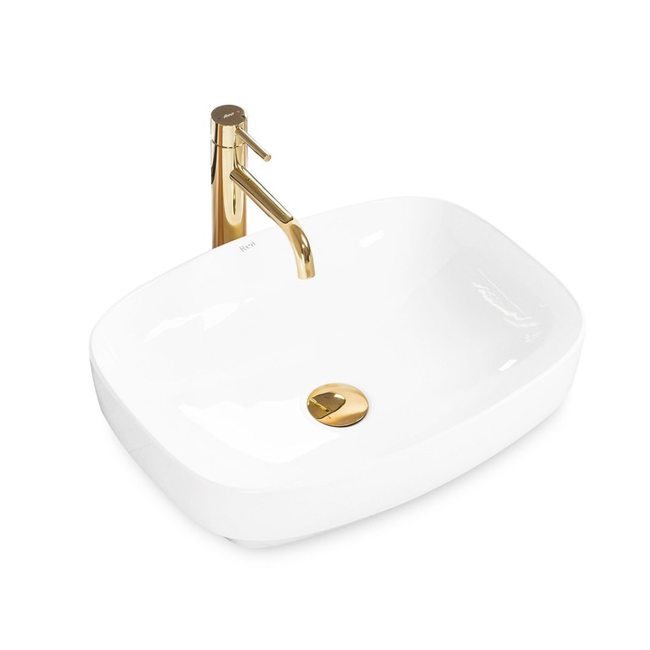 Lavoar EGO-Gizel 50, montaj pe blat sau semi-incastrat, 50x38 cm, alb lucios, ceramica sanitara