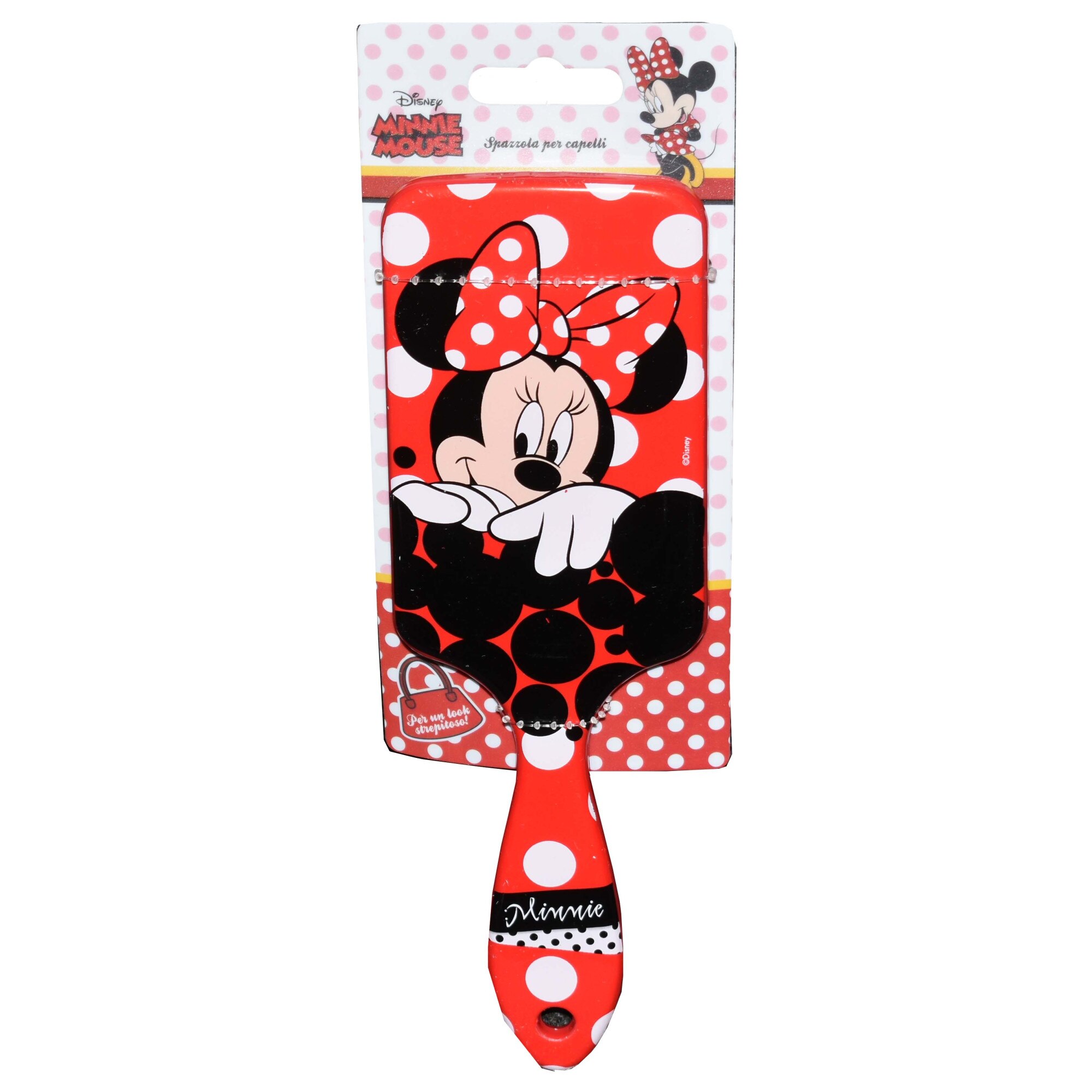 Perie de par Minnie Mouse dreptunghiulara rosu cu alb Gabbiano, peri moi,20cm
