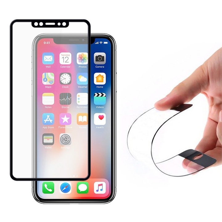 Стъклен нано протектор Wozinsky за iPhone XS / iphone X черна рамка