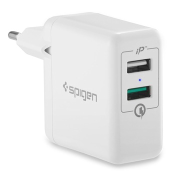 Incarcator Retea EU Spigen F207 Dual USB, Qualcomm Quick Charger 3.0, 3A, Alb Incarcator Retea EU Spigen F207 Dual USB, Qualcomm Quick Charger 3.0, 3A, Alb