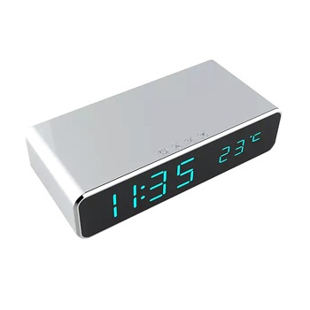 Incarcator Wireless Universal QI CYOO, cu ceas si alarma, Silver Incarcator Wireless Universal QI CYOO, cu ceas si alarma, Silver