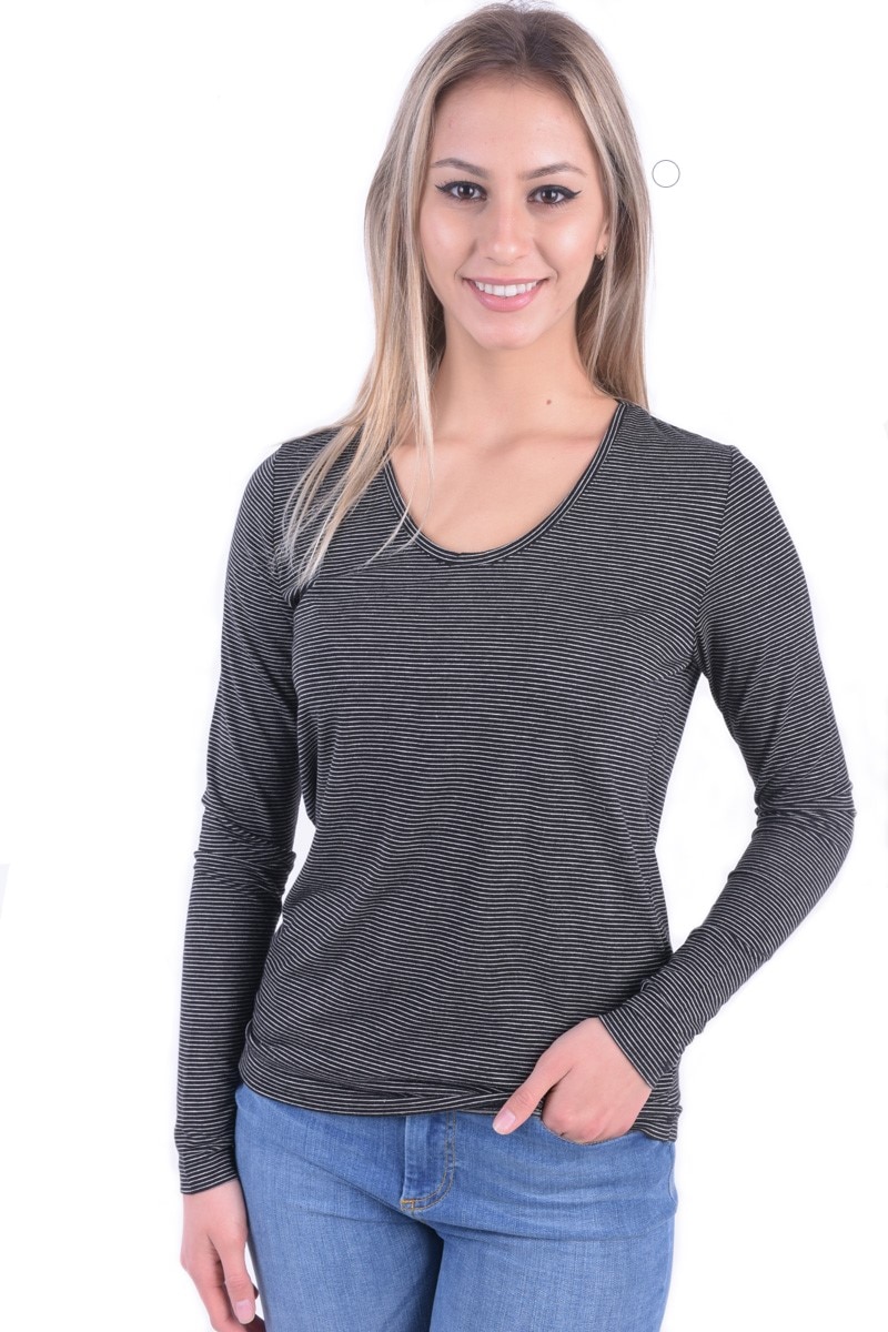 Bluza dama cu maneca lunga, Alb - Negru