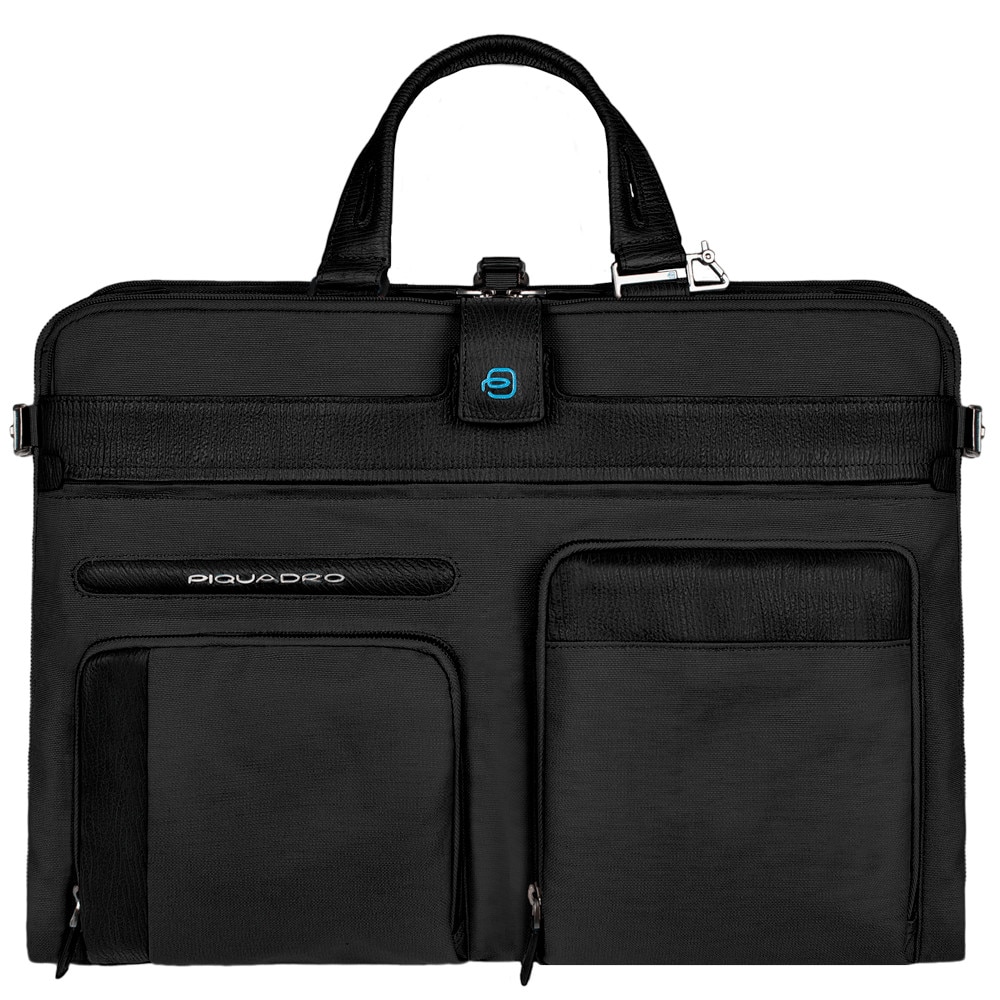 Geanta/Rucsac de voiaj Piquadro cu compartiment pentru laptop din tesut si piele naturala, neagra