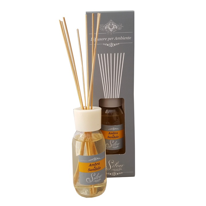 Parfüm diffúzor bambusz botokkal, Amber és Sandalwood / Amber e Sandalo - 125 ml Silver Line