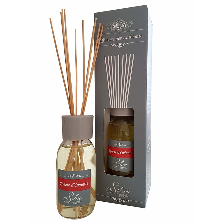 Parfüm diffúzor bambusz botokkal, LINIA ezüst, 125 ml - Keleti fűszerek / Spice D