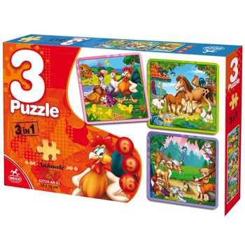 Set 3 Puzzle Deico Games Animale, 6,9,16 piese Set 3 Puzzle Deico Games Animale, 6,9,16 piese