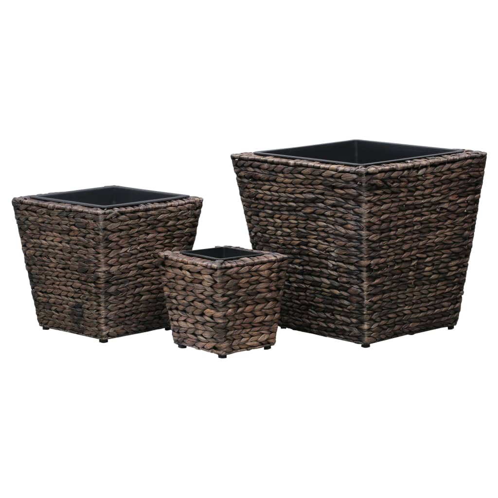 Set de 3 jardiniere de gradina, vidaXL, Zambila de apa, impletita, 40 x 40 x 40, Maro