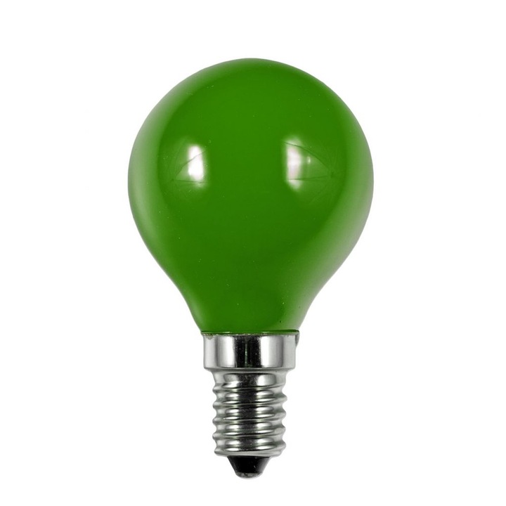 Bec sfera mini verde cu baza E14 220V 25W