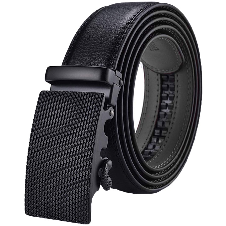 Curea din piele Nelbons, cu inchidere automata, latime 3,5 cm, catarama neagra