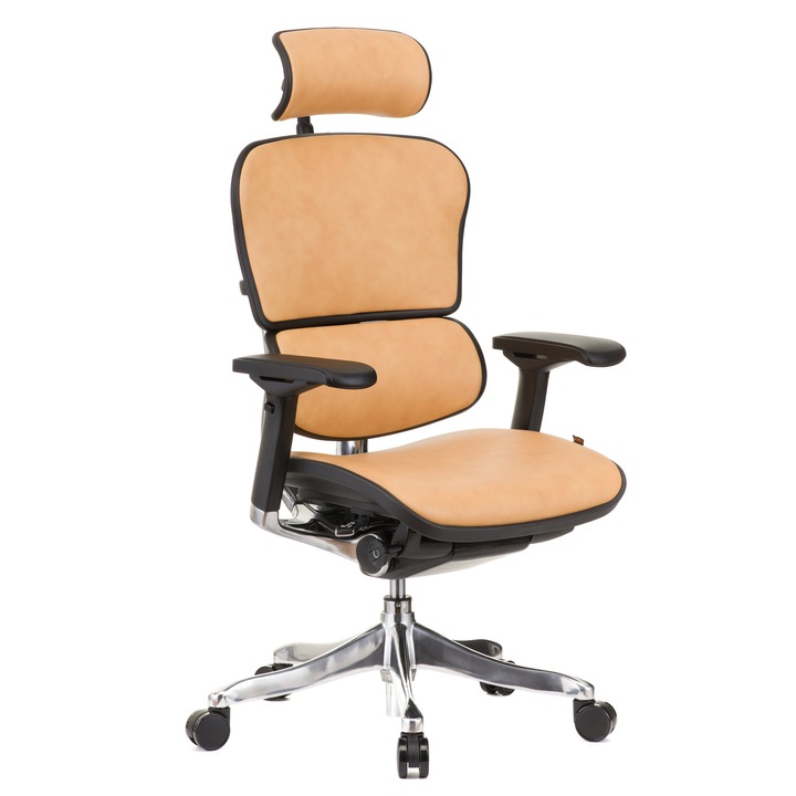 QMOBILI Ergohuman v2 Plus Elite HI szék, Safran valódi bőr, 2D fejtámla, deréktámasz, 4D állítható karok, fordítható ülés