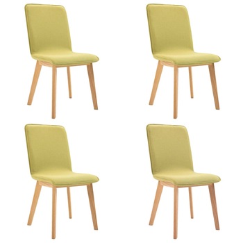 Set de 4 scaune de bucatarie, vidaXL, Tapiterie textila si cadru lemn stejar, Verde, 46 x 59 x 93 cm