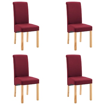 Set de 4 scaune pentru living, cadru lemn si tapiterie textila, vidaXL, Rosu, 42 x 54,5 x 96 cm