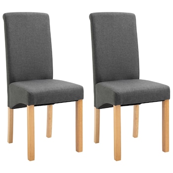 Set de 2 scaune pentru living, cadru lemn si tapiterie textila, vidaXL, Gri inchis, 42 x 54,5 x 96 cm