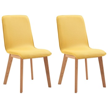 Set de 2 scaune de bucatarie, vidaXL, Tapiterie textila si cadru lemn stejar, Galben, 46 x 59 x 93 cm