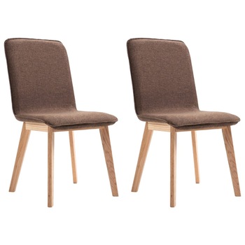 Set de 2 scaune de bucatarie, vidaXL, Tapiterie textila si cadru lemn stejar, Maro, 46 x 59 x 93 cm