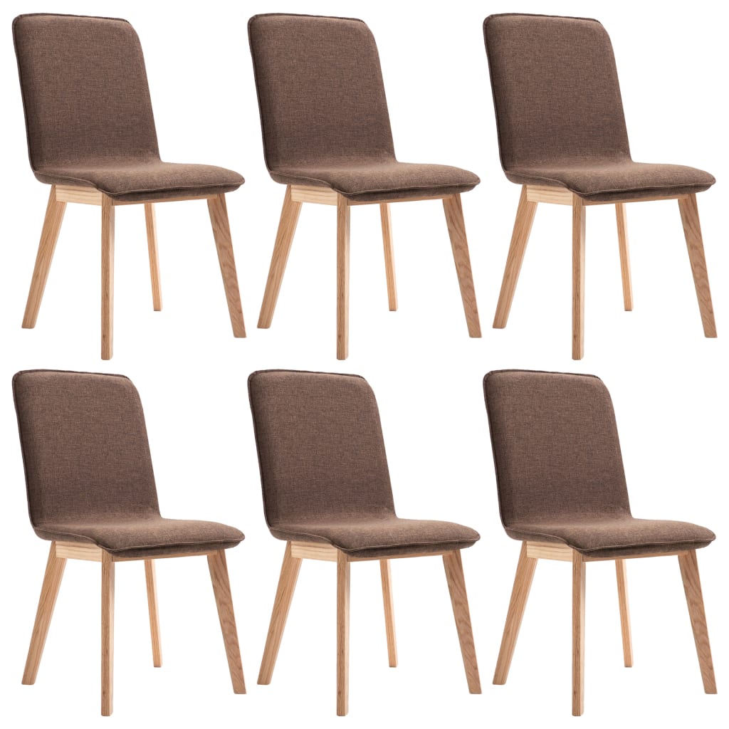 Set de 6 scaune de bucatarie, vidaXL, Tapiterie textila si lemn de stejar, Maro, 46 x 59 x 93 cm