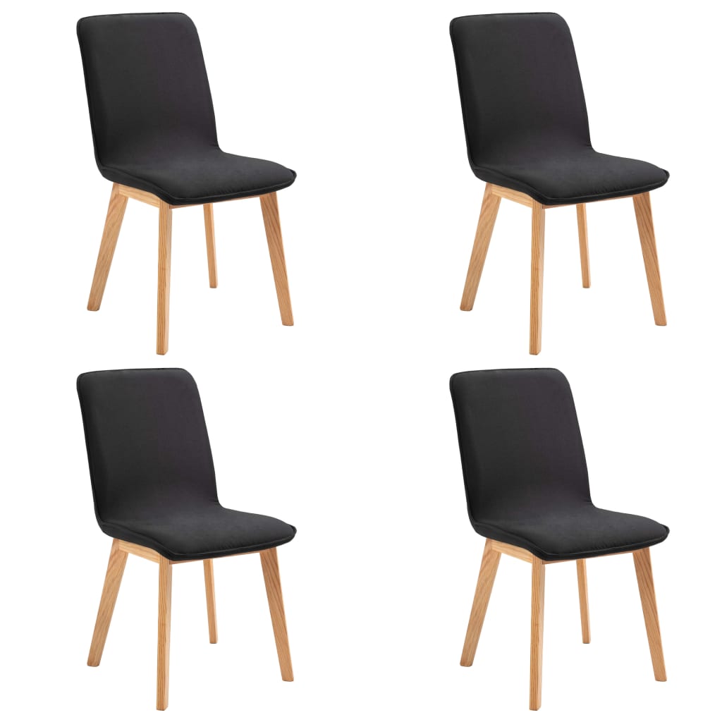 Set de 4 scaune de bucatarie, vidaXL, Tapiterie textila si cadru lemn stejar, Negru, 46 x 59 x 93 cm
