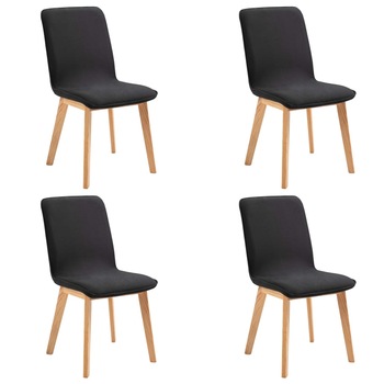 Set de 4 scaune de bucatarie, vidaXL, Tapiterie textila si cadru lemn stejar, Negru, 46 x 59 x 93 cm Set de 4 scaune de bucatarie, vidaXL, Tapiterie textila si cadru lemn stejar, Negru, 46 x 59 x 93 cm