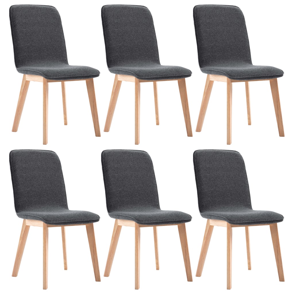 Set de 6 scaune de bucatarie, vidaXL, Tapiterie textila si lemn de stejar, Gri, 46 x 59 x 93 cm