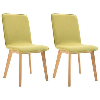 Set de 2 scaune de bucatarie, vidaXL, Tapiterie textila si cadru lemn stejar, Verde, 46 x 59 x 93 cm