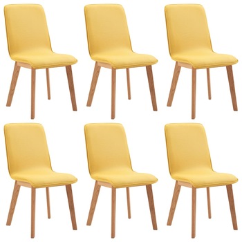 Set de 6 scaune de bucatarie, vidaXL, Tapiterie textila si lemn de stejar, Galben, 46 x 59 x 93 cm