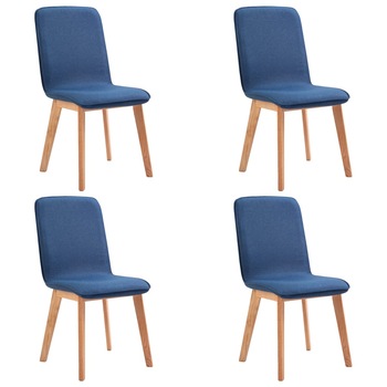 Set de 4 scaune de bucatarie, vidaXL, Tapiterie textila si cadru lemn stejar, Albastru, 46 x 59 x 93 cm