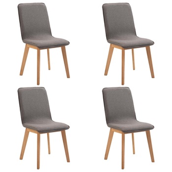 Set de 4 scaune de bucatarie, vidaXL, Tapiterie textila si cadru lemn stejar, Gri inchis, 46 x 59 x 93 cm